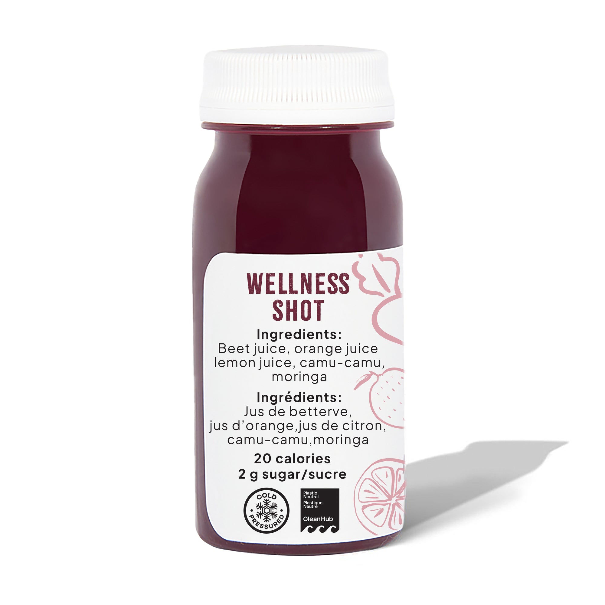 Well Juicery Antiox Elixir Box back view showing nutrition information and ingredients label