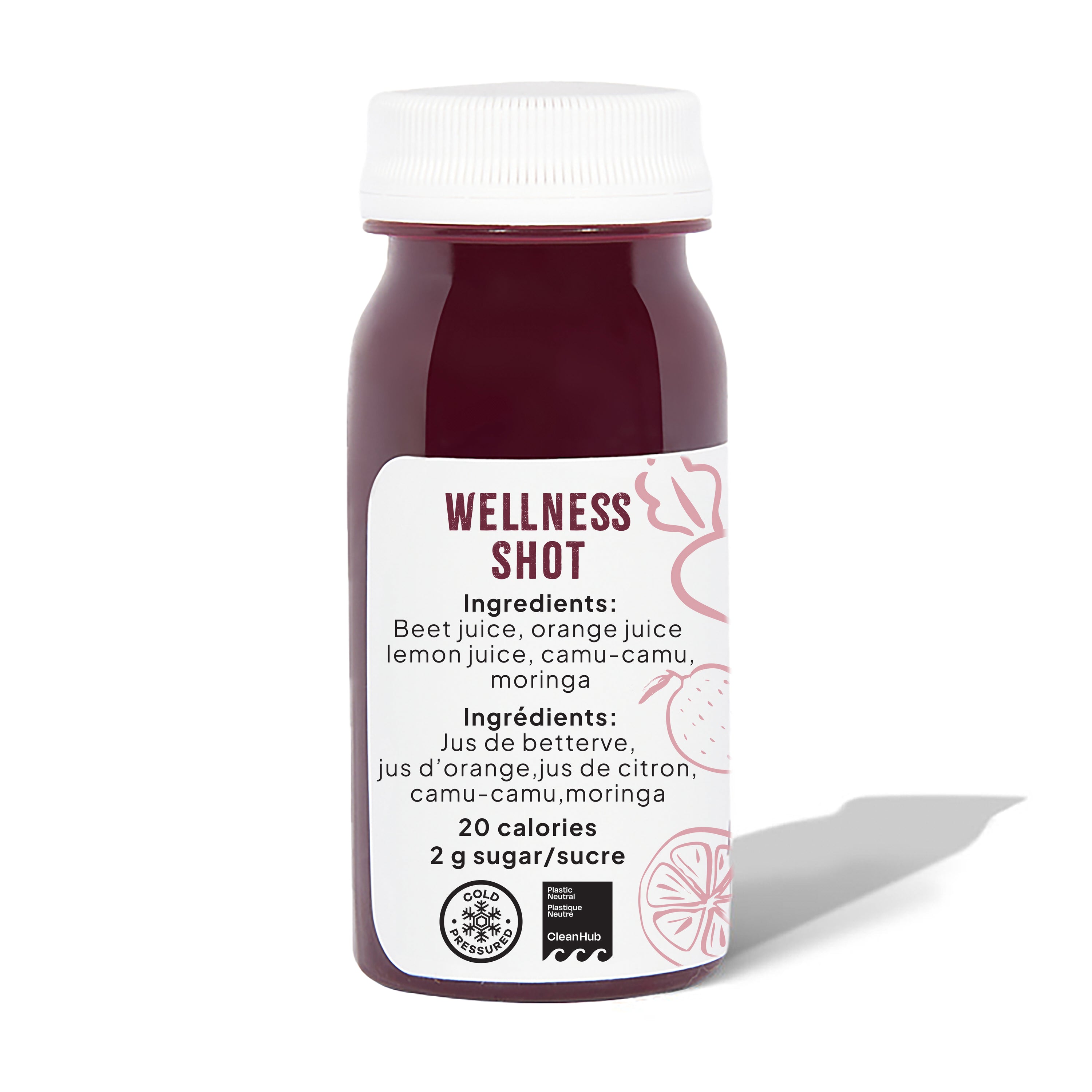 Well Juicery Antiox Elixir Box back view showing nutrition information and ingredients label