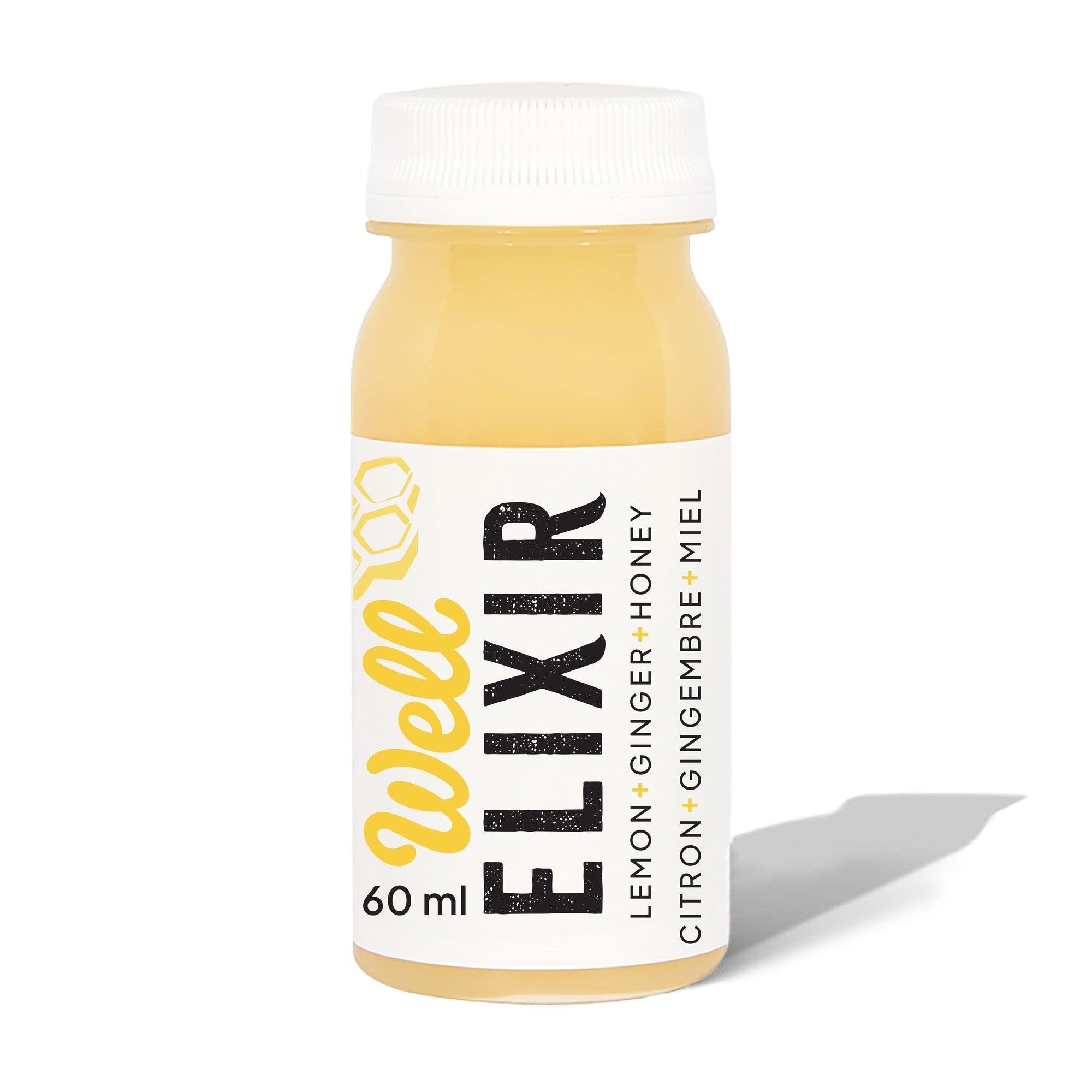 Well Juicery Elixir Box front view – 24‑pack wellness shots with lemon, ginger, and honey
