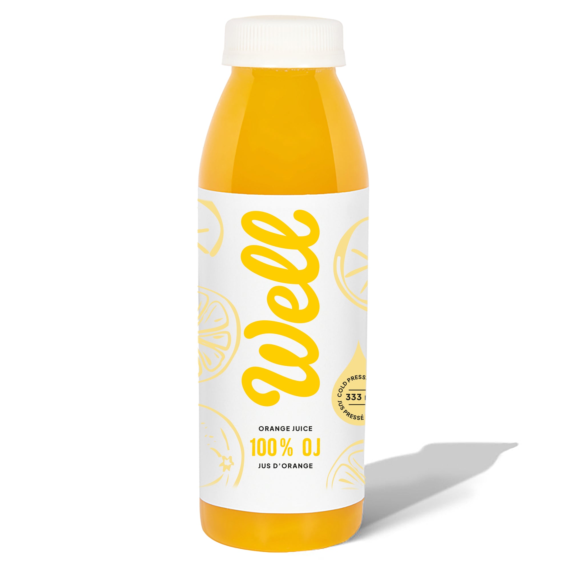 Well Juicery Well OJ cold‑pressed orange juice bottle front view – pulp‑free and Vitamin C rich